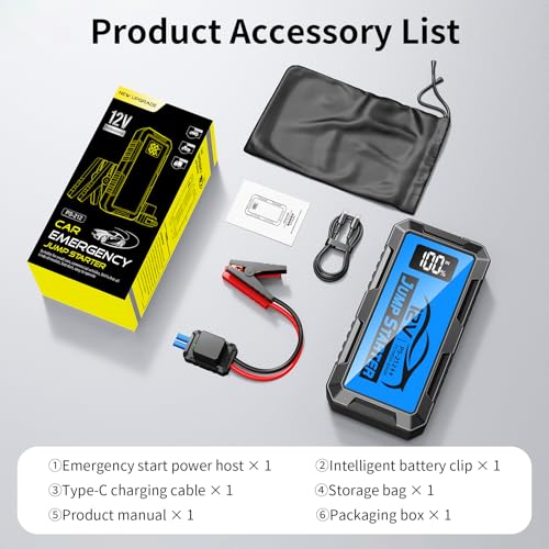 8000A Car Jump Starter, 12V Jump Starter Battery Pack (All Gas,up to 10.0L Diesel Engine) Jumper Cables Portable Lithium Jump Box, USB Output and LED Light - color: blue