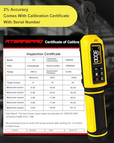 ATsafepro Digital Torque Wrench 1/4 Inch Drive, 4-265.6 in.lbs with Display & 5 Units, ±2% Accuracy, Vibration/Buzzer/LED Alert, Peak/Track Mode, inch Pound Torque Wrench for Bike, Auto, Home Repair - style: 1/4" 4-265.6 IN.LB Digital Torque Wrench