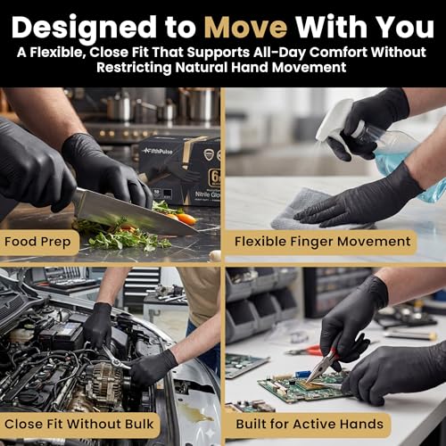 FifthPulse 6 Mil Black Nitrile Gloves, Heavy Duty Mechanic and Food Grade Glove - Powder-Free, Latex-Free Medical Exam Gloves - style: Medium