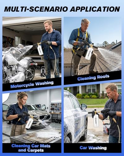 Saker Short Pressure Washer Gun with Foam Cannon, M22-14 to M22-15 and M22-14 to 3/8 Inch Brass Adapter Connector, with 5 Pressure Washer Nozzles - size: Two-Piece Set
