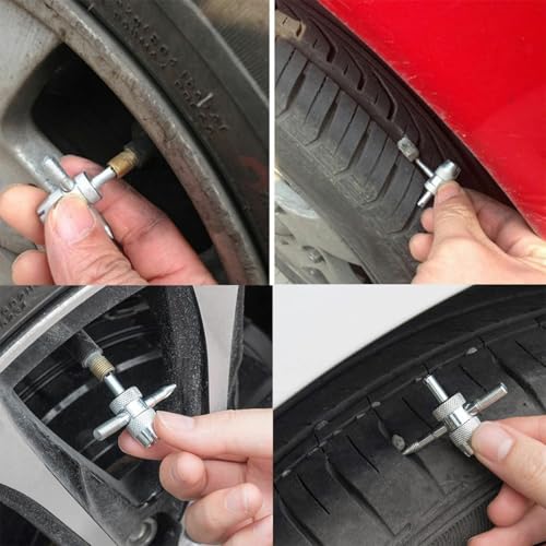 Bittwee 34PCS Tire Valve Stem Removal Tool Kit, 4 Way & Single and Dual Head Tyre Valve Core Remover Installer with 21 Core & 10 Cap, Tire Stem Repair Tool for Motorcycle Bicycle