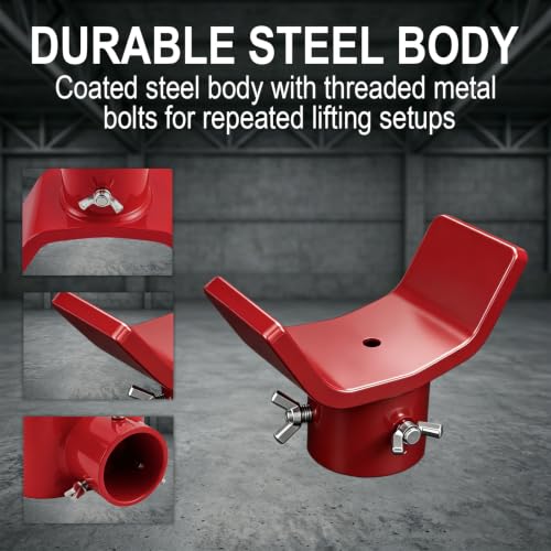 Bottle Jack Adapter,V-Shaped Axle Saddle, Adjustable Bolts(Red) | Fits compatible 2T-12T bottle jacks with jack ram up to 1.61 in;threaded side bolts help center the adapter on the jack top - color: Red Bolts