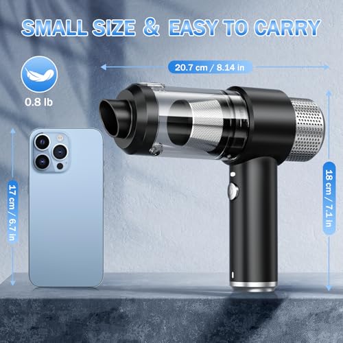 KMM Handheld Car Vacuum Cleaner, Hand Held Vacuum Cleaner & Air Duster | 16000PA Strong Suction, 120W High Power, Portable & Rechargeable, LED Light, Multi-Nozzles for Home, Car, Office, Pet - color: Black & Silver