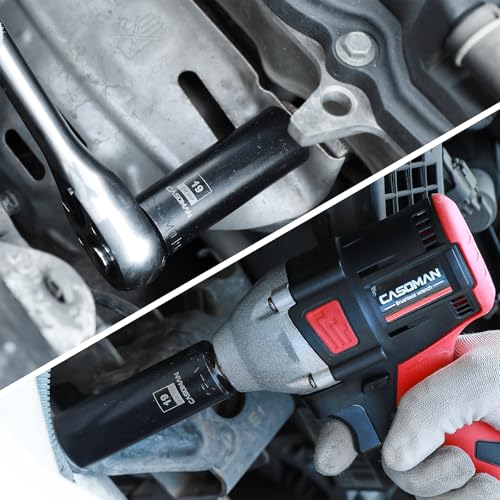 CASOMAN 1/2-Inch Drive x 19mm Deep Impact Socket, 6-Point, Metric, CR-MO - size: 19 mm (Deep), style: 6-Point Socket