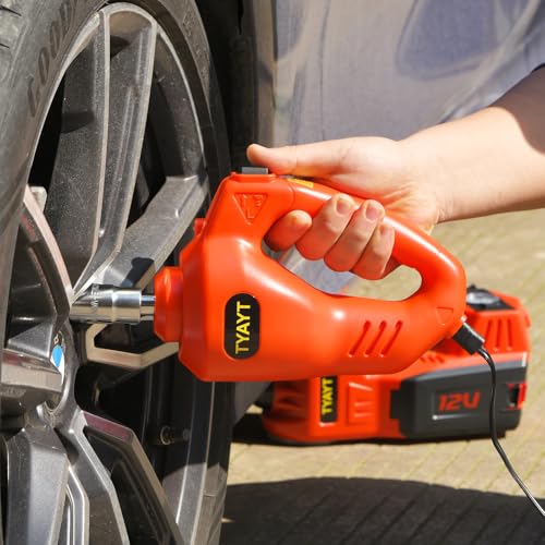 TYAYT 5 Ton Electric Hydraulic Car Jack Kit, Portable with LED Light, Compatible with Car, SUV, Truck, Lifting Range 6-17.7 Inches (Red) - size: With electric wrench