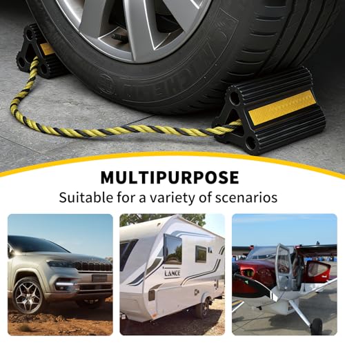 RV Wheel Chocks for Trailers Camper Trucks and Small Aircraft Wheel Chock 1Pair2Pack Wheel Chock Block with 3 Reflective Strips Versatile Heavy Duty Solid Rubber Wheel Immobilizers & Chocks - size: 6.21"1pair2pack