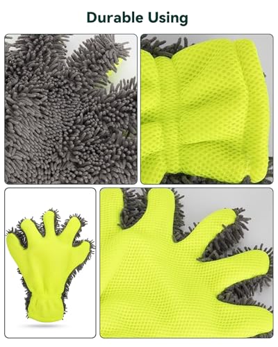 Car Wash Mitt, 2-Pack Microfiber Scratch Free Auto Detailing Supplies for Cleaning, Washing Dusting,Thickened 5-Finger Clean Gloves Design for Interior Exterior Cleaning Tight Spaces and Wheel | Supplies for Cleaning, Washing Dusting,Thickened 5-Finger Cl