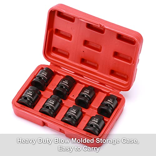 CASOMAN 8PCS 1/2-Inch Drive Pipe Plug Socket Set, Cr-Mo, SAE, Male/Female Set, 7/16", 1/2", 5/8", 9/16", Tapered Male Square Drive, Chamfered Female Square Drive - size: 1/2"Dr.