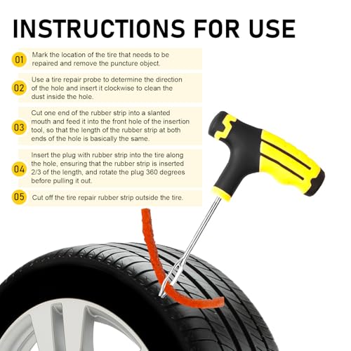 12 PCS Vacuum Tire Repair Tool Kit, DIY Tire Patching Set with Tire Repair Strips and Tools, Universal Tire Repair Kit for Car, Motorcycle Bicycle Tire Emergencies - size: 12 PCS
