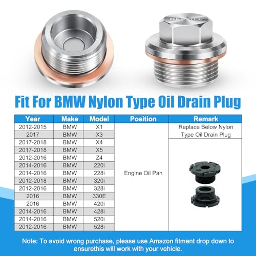 M24x1.5 Engine Oil Drain Plug Stainless Steel Magnetic Fit for 2012- BMW X1 X3 X4 X5 Z4, 220i 228i 320i 328i 330E 420i 428i 520i 528i E84 E89 F07N F10 F11, Replace 11137605018 OEM Style - size: M24 x 1.5