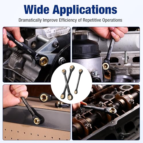 WORKPRO 3-Piece 4-in-1 Reversible Ratcheting Wrench Set, 12 Sizes in 3 Wrenches (8MM to 19MM), Metric, Anti-Slip, Double Box End, 72-Tooth, CR-V, 6-Point, with Storage Bag - for Repair & Maintenance - style: Metric