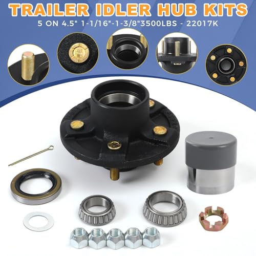 2-Pack 5 Lug Trailer Idler Hub Assembly with Bearing Protectors for 3500 lbs Axle, 5x4.5 Bolt Pattern, Complete Kit with Bearings, Seal, Dust Cap, Studs, Nuts and Bearing Protectors - color: Black-26