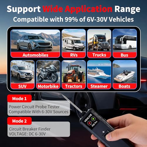 P50 Pro Power Circuit Probe Tester, 6-24V DC Automotive Circuit Tester with Component Activation, Dual LEDs, Manual Reset Protection, Polarity & Continuity Test, Short Finder Test Light