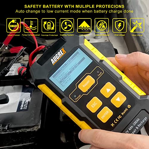 KW510 12V Car Battery Tester, 4Ah-100Ah Battery Load Tester Digital Display | Fully Automatic Smart Charger Automotive Pulse Repair Maintainer, Trickle Charger Battery Desulfator