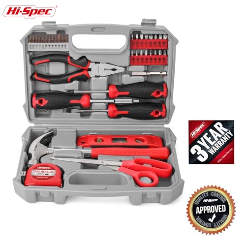 Hi-Spec Household Starter Tool Kit with Compact Carry Toolbox, Red | 38pc, everyday fixes made easier, organized portable storage, beginner-friendly selection, apartment and office tasks, tidy - color: Red