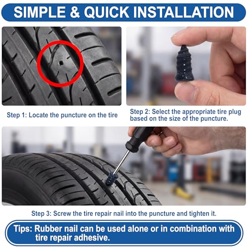 HMPLL 61 PCS Tire Repair Screws Kit, Premium Screw in Tire Plugs with Screwdriver, Quick Self-Service Flat Tire Screw Plugs for Car, Motorcycle, Truck, Tractor Tire