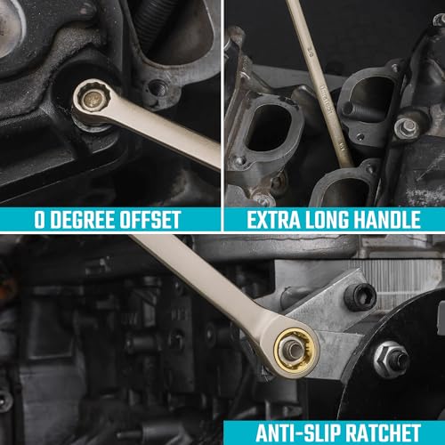 DURATECH Extra Long Anti-Slip Ratcheting Wrench Set, 9-Piece, SAE | Double Box End, 5/16", 11/32", 3/8", 7/16", 1/2", 9/16", 5/8", 11/16", 3/4", CR-V Steel, Rolling Pouch Included