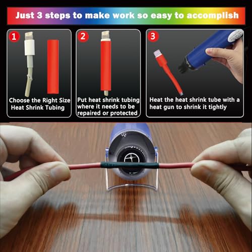 Heat Shrink Tubing Kit + 300W Mini Heat Gun for Shrink Tubing – 240pcs 3:1 Ratio Adhesive Lined Waterproof Heat Shrink Tubing for Wire Shrink Wrap (Blue). - size: Shrink Ratio 3:1 with case