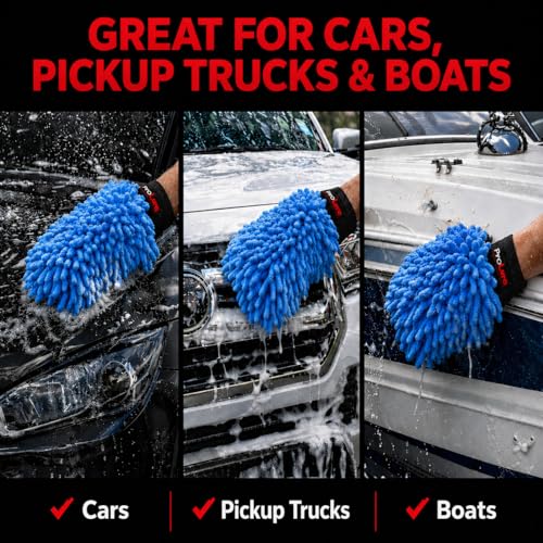 Microfiber Car Wash Mitt 2 Pack, Chenille Scratch-Free Wash Gloves, Ultra Soft, Highly Absorbent, 7.1” x 10.2”, Lint-Free, Reusable Auto Cleaning Mitt (Blue) - color: Blue