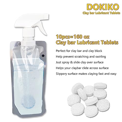 DOKIKO 8 Pack Car Clay Bars Auto Detailing Kit with 10 Lubricant Tablets, Premium Synthetic Clay for Paint Glass Wheels, Ceramic Coating Prep, Bright Color Contamination Indicator | Bright Color Safety, 10 Dissolvable Lube Tabs, 10 Dissolvable Lube Tabs