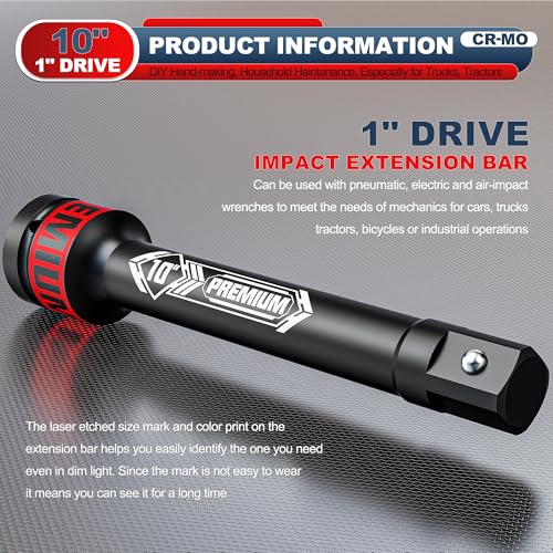 1" Drive Impact Extension Bar, 10 Inch Length Socket Extension, CR-V Steel, Narrow and Deep Areas in Household Haintenance, Trucks Tractors Repair or Industrial Operations - size: 1" 10-Inch