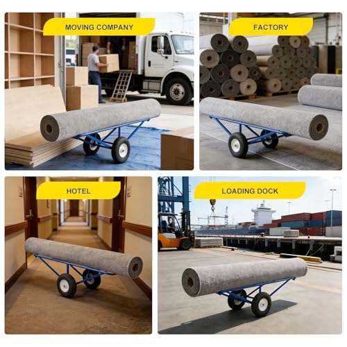 1000 lb Capacity Carpet Dolly with Pneumatic Wheels, Steel V-Cradle Roll Carrier, 61 x 26 x 20 Inch Floor Roller Cart for Carpet, Lumber, Pipes & Large Material Rolls,for Warehouses,Stores - size: Large Dolly – 1000 lb Capacity