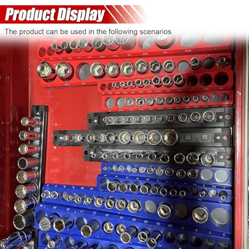 2PCS Magnetic Socket Organizer Set - 3/8 Inch Drive Metric SAE Socket Holder Tool Trays Magnetic Sockets Storage Rail Holds 56 Standard and Deep Sockets for Tool Box Carts Drawer (3/8") - size: 3/8"