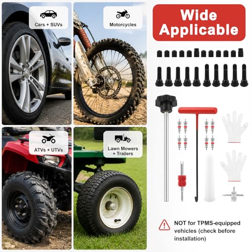 54PCS Tire Valve Stem Repair Tool, Quick Change Valve Stem Installation Tool Without Tire Removal, with TR413 TR414 Stems and Cores, for Cars Motorcycles ATVs Tubeless Tires