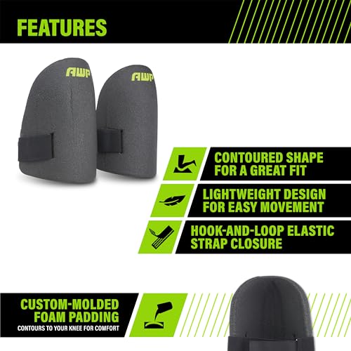 AWP Ultralight Knee Pad | Custom Molded Foam Work Knee Pads for Hardwood, Laminate, Tile, Landscaping, Gardening & More | One Size - size: 1 Pair