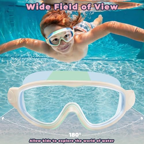 Keary 2 Pack Kids Swim Goggles for 3-15 UV Protection Anti-Fog Pool Water Swimming Goggles for Boys Girls Youth Toddler - color: Lavender Mirrored & Beige Mint