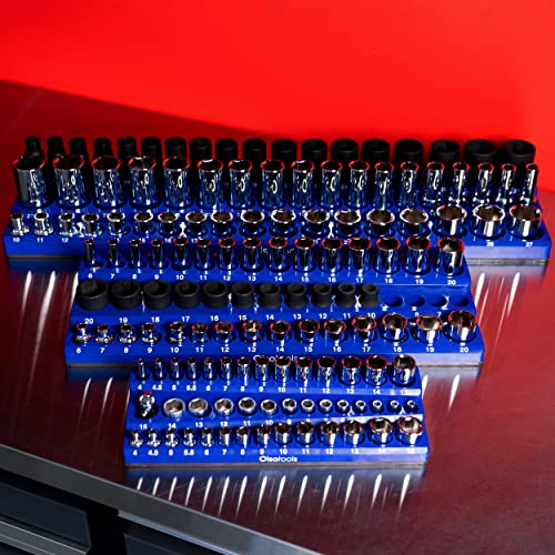 Magnetic Socket Holder with 3 Rows by Olsa Tools - color: Blue, size: 1/2-Inch Drive, Metric