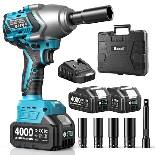 1/2 Impact Wrench 1200N.m, 1/2 Impact Gun & 2x 21V 4000mAh Batteries, Fast Charger, 4 Sockets & Storage Box, High Torque Impact Drive for Lug Nuts, Cars, Tires