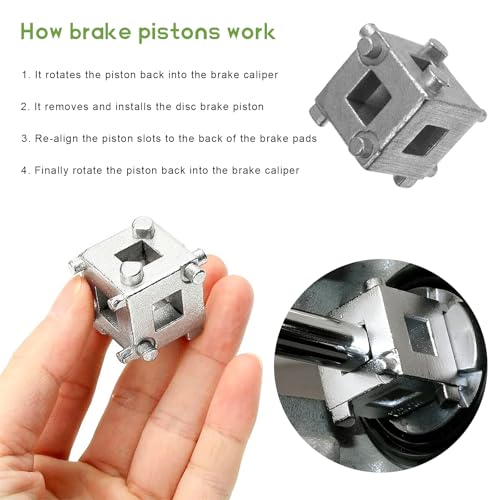 3/8" Disc Brake Piston Caliper Wind Back Cube Tool, Stainless Steel Brake Caliper Compression Cube Tool, Vehicle Disc Brake Piston Back Tools Fits 3/8" Square Driver