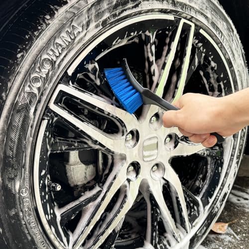 Wheel Brush, Wheel & Rim Cleaner Brush, Tire Brush, Wheel Cleaning Brush, Bendable & Durable Car Wheel Brush Set, Car Detailing Brushes, Wheel Brushes for Cleaning Wheels - color: Blue