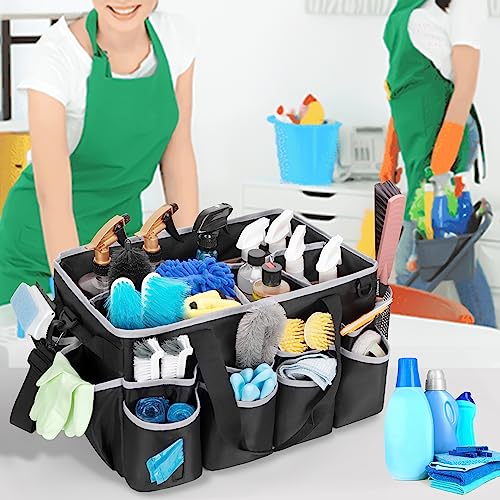 HODRANT Extra-large Wearable Cleaning Caddy with Pad, Handle & Divider | Cleaning Organizer Bag for Clean Products, Housekeeper Tote Car Wash Tools Bag for Detailing Supplies, Bag Only, Gray Edge - color: Black with gray edge