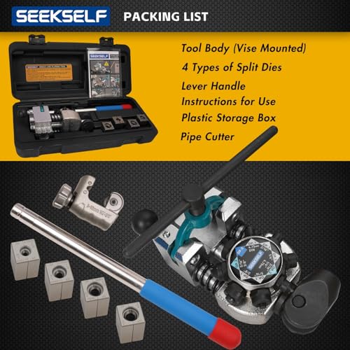 Brake Line Flaring Tool Kit for 45 Degree Single, Double and Bubble Flares, 3/16", 1/4", 5/16", 3/8" and 4.75mm Steel Copper Metal Tubing, with Tubing Cutter, Black