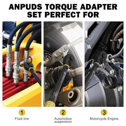 ANPUDS Side-Open Torque Adapter Set SAE for HVAC & Tight Spaces, 3/8" Drive | 5/16" to 7/8", 12pcs, Chrome Molybdenum Steel, 12-Point Torque Wrench Extension for HVAC, Automotive, Brake & Fuel Lines