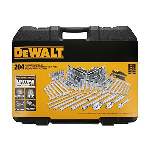 DEWALT Mechanics Tools Kit and Socket Set, 204-Piece Dewalt Tool Set, 1/4" & 3/8" & 1/2" Drive, Metric/SAE Deep and Shallow Sockets, 3/8" Hex Bits, Torx Bits, Spark Plugs, Wrenches (DWMT72165)
