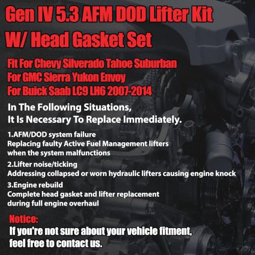 Gen IV 5.3 AFM DOD Lifter Kit W/Head Gasket Set For Chevy/GMC 2007-2014 | Fit For Chevy Silverado Tahoe Suburban GMC Sierra Yukon Envoy Buick Saab LC9 LH6 OE#HS26190PT-2 - color: For GM 5.3L AFM 2007-2013