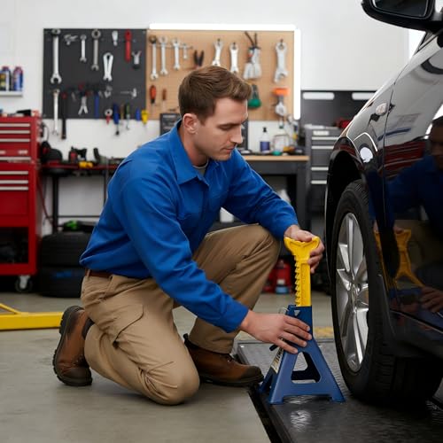 Superokay 3 Ton (6600 lbs) Jack Stands with Double Locking Pin, Heavy Duty Steel Car Jack Stands for SUVs, Sedans & Light Trucks, Adjustable Height 11.8" to 17.4", Large Stable Foot Base, 1 Pair