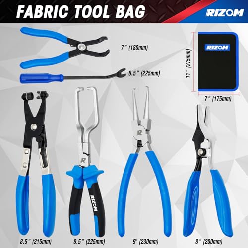 Rizom 6-Piece Fuel Line Pliers Set, Hose Clamp Pliers, Hose Removal Pliers, 30 Degree Disconnect Tool, 9 Inch Fuel Filter Caliper Set for Auto Maintenance