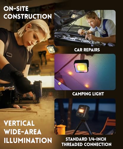 Rechargeable Magnetic Work Light, Portable LED Work Light with 7 Modes & Stepless 1800K-5500K, 360° Rotatable with Hook, Mechanic Light for Car Repair Camping Outdoor Emergency