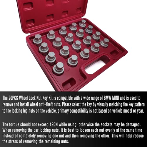 20PCS Wheel Locking Nut Key Kit Compatible with BMW Mini Series | Wheel Lock Nut Socket Adapter Set, Anti-Theft Lug Removal Tool, Anti-Theft Screw Remover, Repair Tool, Tyre Fitting, garage - size: Socket Set