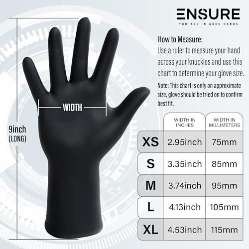 EnSure Black Nitrile Gloves – 7 Mil Heavy-Duty Disposable Gloves, Low Dermatitis, Powder & Latex Free, Puncture & Chemical Resistant for Mechanic, Industrial, Food Service, Medical Use (1000, X-Large) - size: X-Large