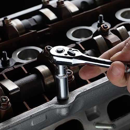 WORKPRO 1/4-Inch Drive Ratchet, Quick-Release 72-Tooth Ratchet Wrench | Reversible Ratchet Wrench Handle, Chrome Alloy Made, Cr-Mo Head, Full Polished - size: 1/4"