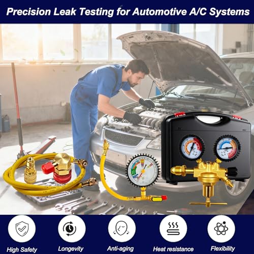 53010 Automotive/HVAC Pressure Tester Kit, Nitrogen Pressure Testing Tools | Includes 53001 nitrogen pressure regulator, leak testing adapter 53042, charging hose, r134a adapter, r410a adapter