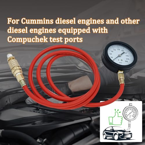 TU-32-20, Compuchek Fuel System Pressure Test Gauge,3-1/2", 300 PSI Gauge,Fit for Cummin-s Diesel Engines and Other Diesel Engines, for Road Testing(6FT)