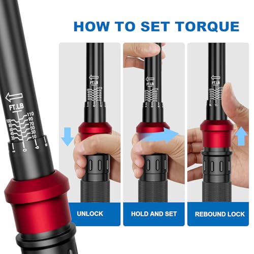 SUERCUP 3/8" Click Torque Wrench, 10-110 ft-lb, for Lug Nuts & Spark Plugs | ±3% Accuracy, 13.6-149.2Nm, Dual-Direction 72-Tooth Ratchet, Click Alert, for Engine, Suspension, Motorcycle & Car Repair - size: 3/8" 10-110Ft.Lb/13.6-149.2N.m
