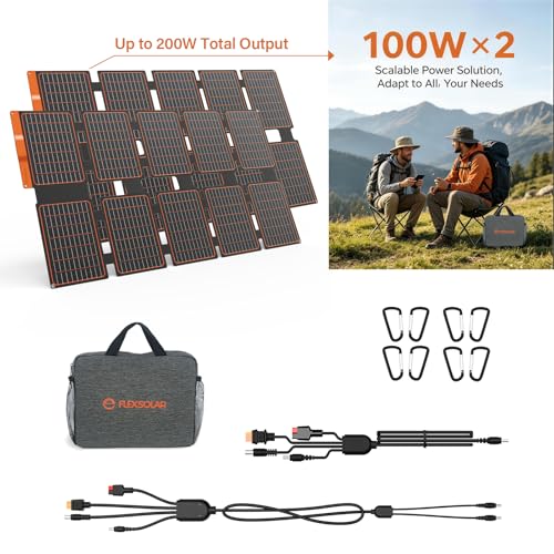 FlexSolar 2 PCS 100W Portable Solar Panels Chargers with PD3.0 USB-C,QC3.0 USB-A and DC Outputs Foldable IP67 Waterproof Power Emergency Camping - size: S-100W*2