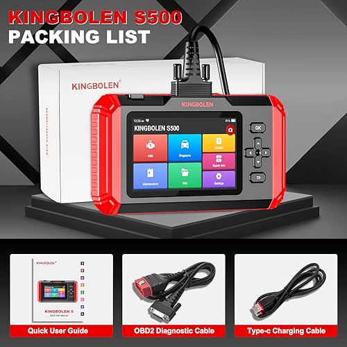 KINGBOLEN OBD2 Scanner S500 Car Scanner, Lifetime NO Cost Update Diagnostic Scan Tool with 6 Reset,Oil/Brake/SAS/Throttle/Inject/ABS Reset, Engine ABS SRS Transmission OBD2 Code Reader, Battery Test | OBD2 Diagnostic Scan Tool with 6 Reset,Oil Brake SAS T